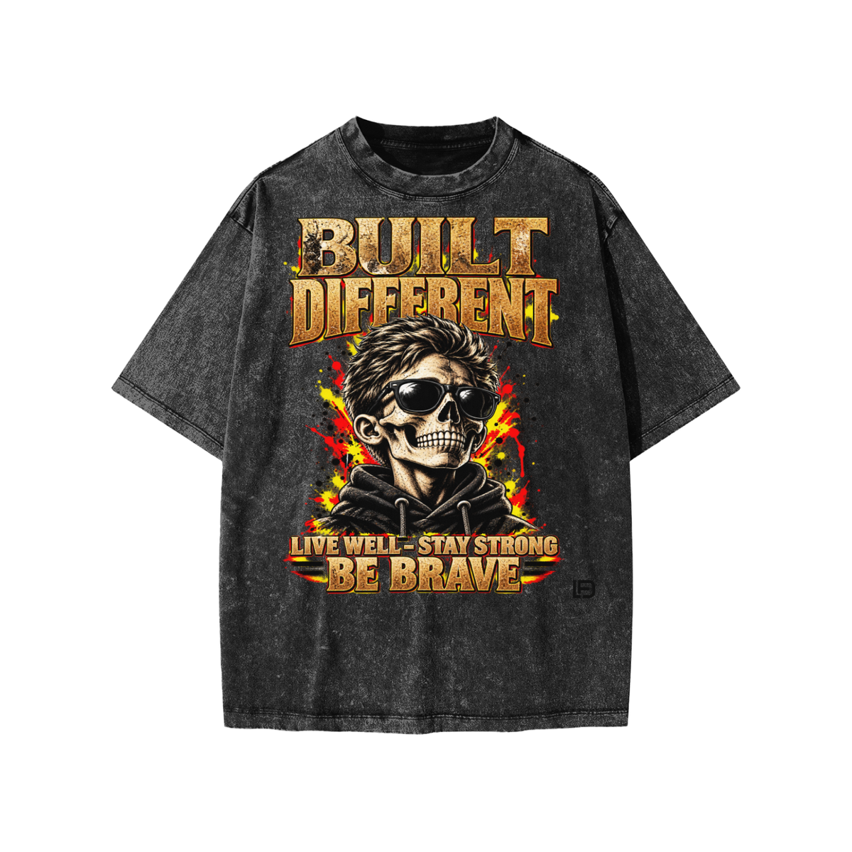 Kids & Teens Built Different: Live Well, Stay Strong, Be Brave Snow Washed Oversized Cotton T-Shirt