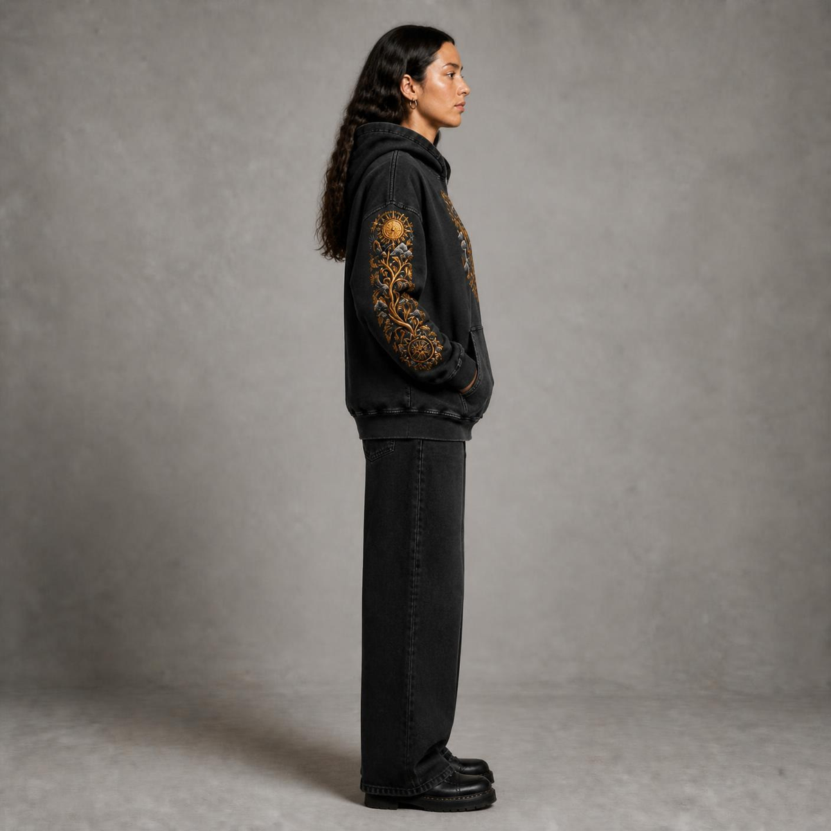 Unified Celestial Tree Snow Washed Loose Cotton Hoodie