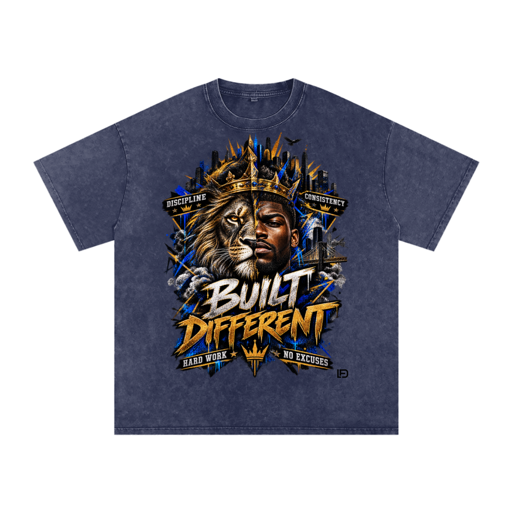 Built Different: Crowned Duality Snow Washed Oversized Cotton T-Shirt