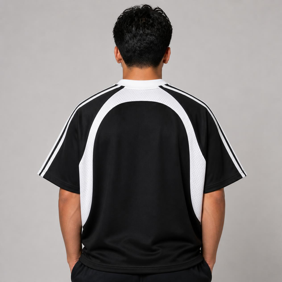 American Grown with Mexican Roots Contrast Stripes Panel Mesh T-Shirt