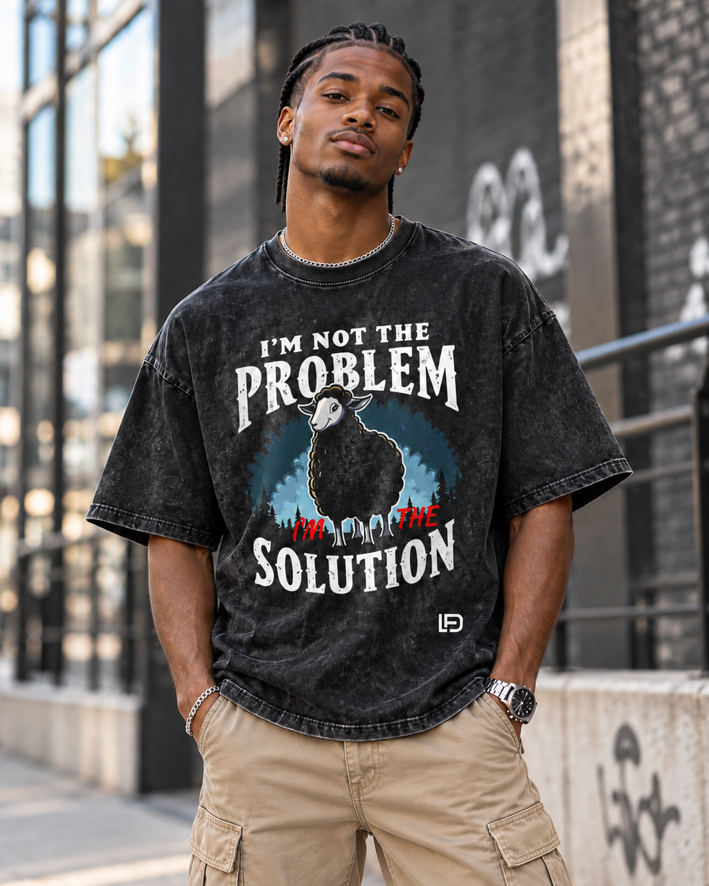 I'm Not the Problem I'm the Solution Snow Washed Oversized Cotton T-Shirt