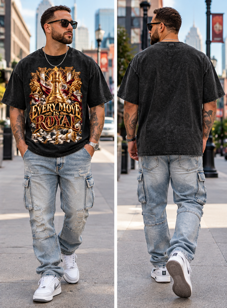 Every Move Is Royal Snow Washed Oversized Cotton T-Shirt