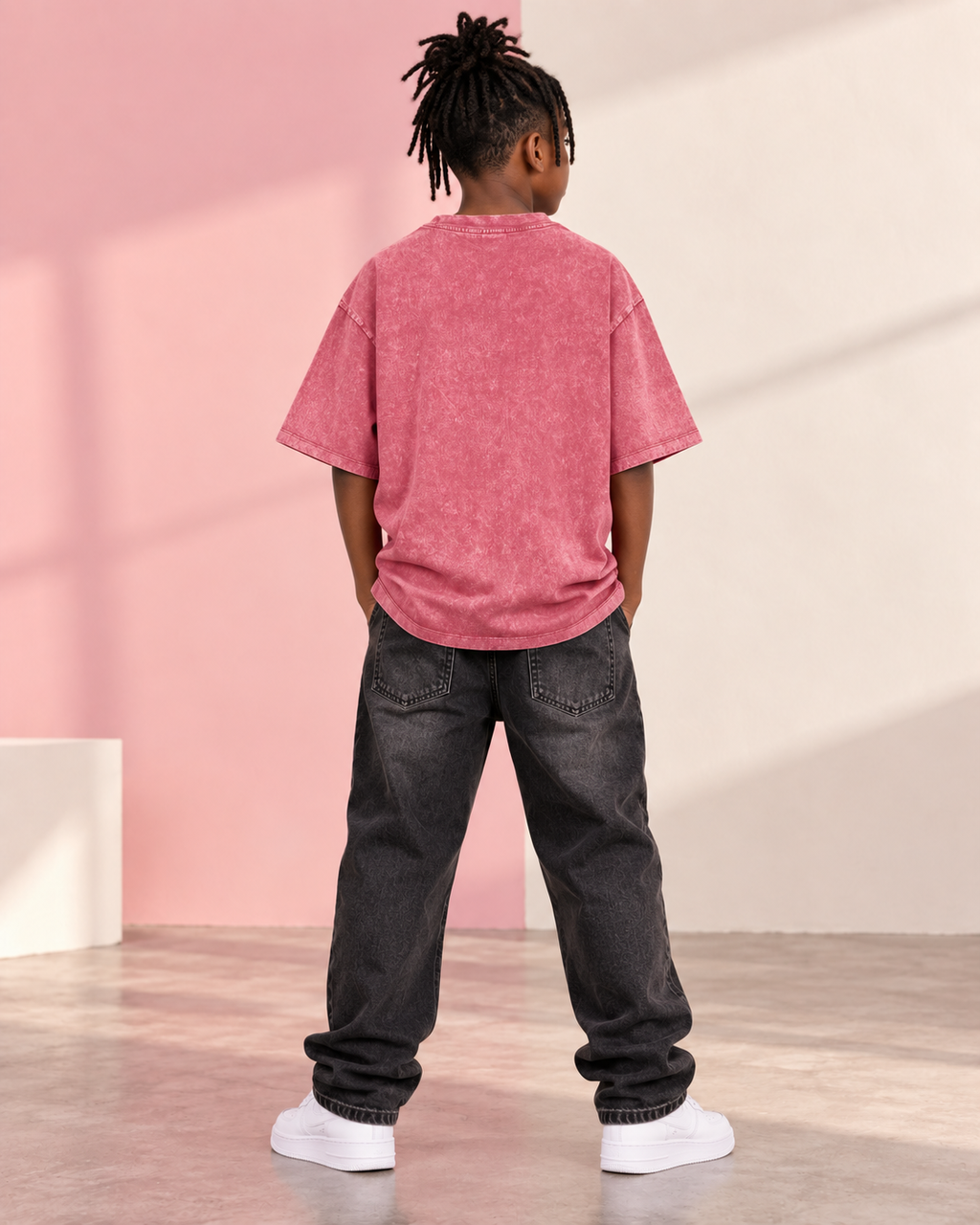 Kids & Teens Built Different: Crowned Duality Snow Washed Oversized Cotton T-Shirt