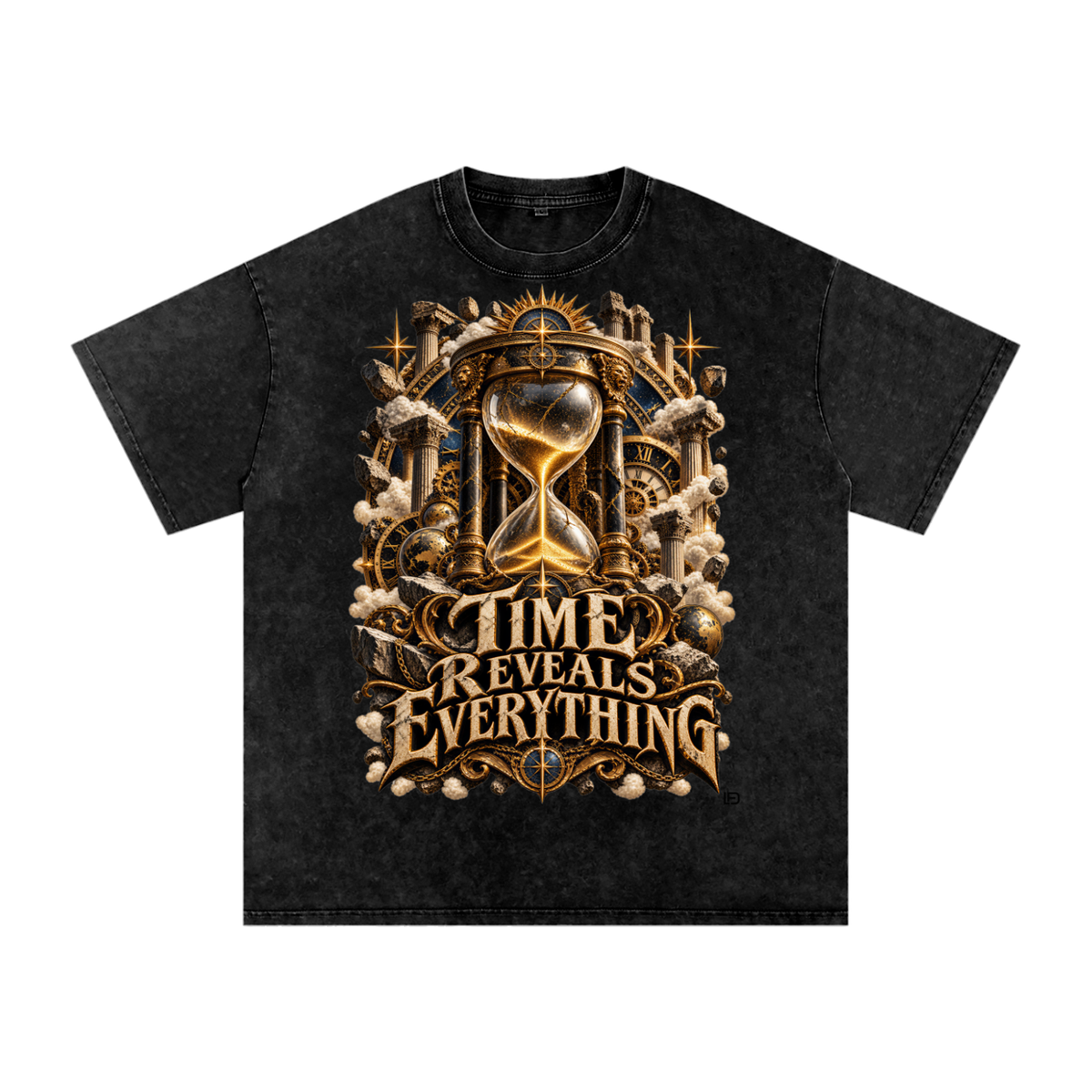 Time Reveals Everything - Snow Washed Oversized Cotton Graphic T-Shirt