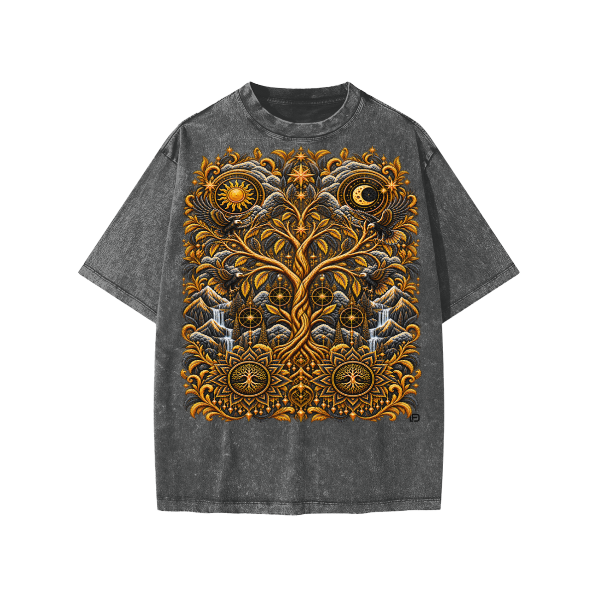 Kids & Teens Unified Celestial Tree Snow Washed Oversized Cotton T-Shirt