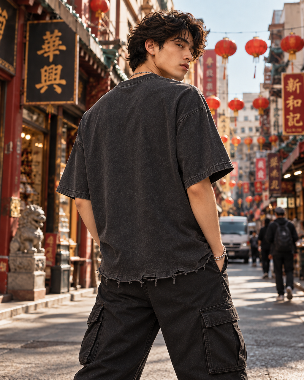 Dragon and Tiger Mythic Clash Snow Wash Raw-Hem Boxy T-Shirt