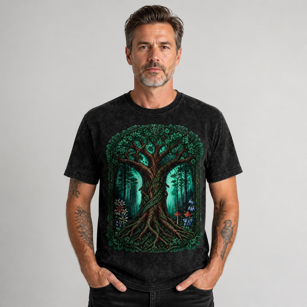 The One Tree of Life Snow Washed Oversized Cotton T-Shirt