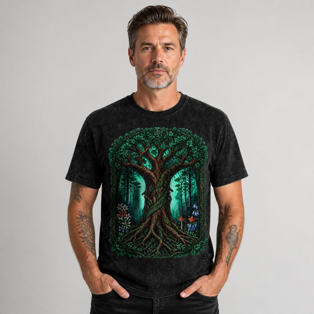 The One Tree of Life Snow Washed Oversized Cotton T-Shirt