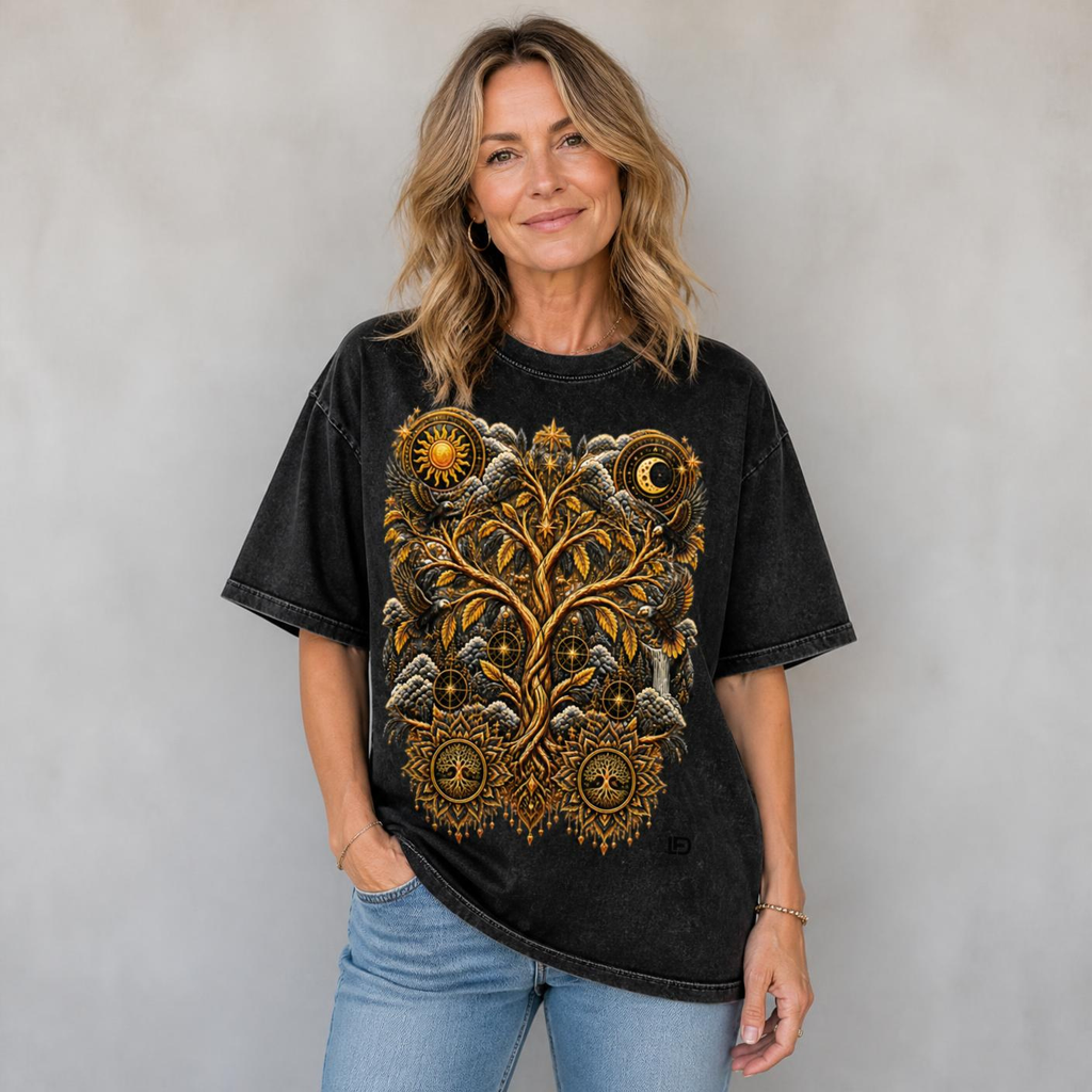 Unified Celestial Tree Snow Washed Oversized Cotton T-Shirt