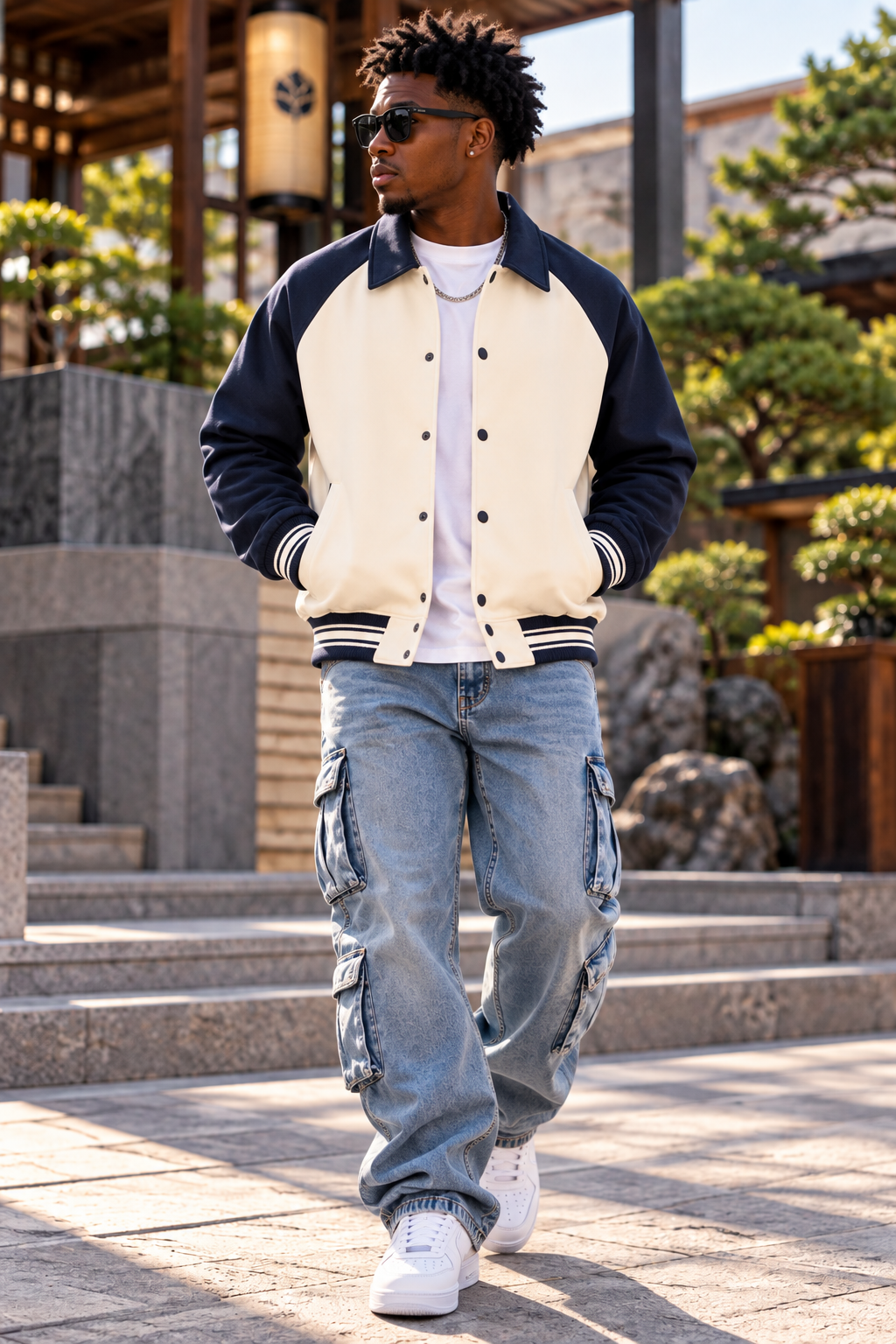 Dragon and Tiger Mythic Clash Contrast Raglan Sleeve Baseball Jacket