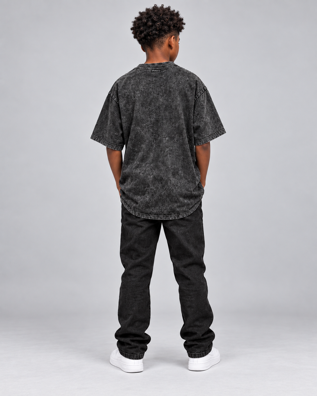 Kids & Teens Built Different: Crowned Duality Snow Washed Oversized Cotton T-Shirt