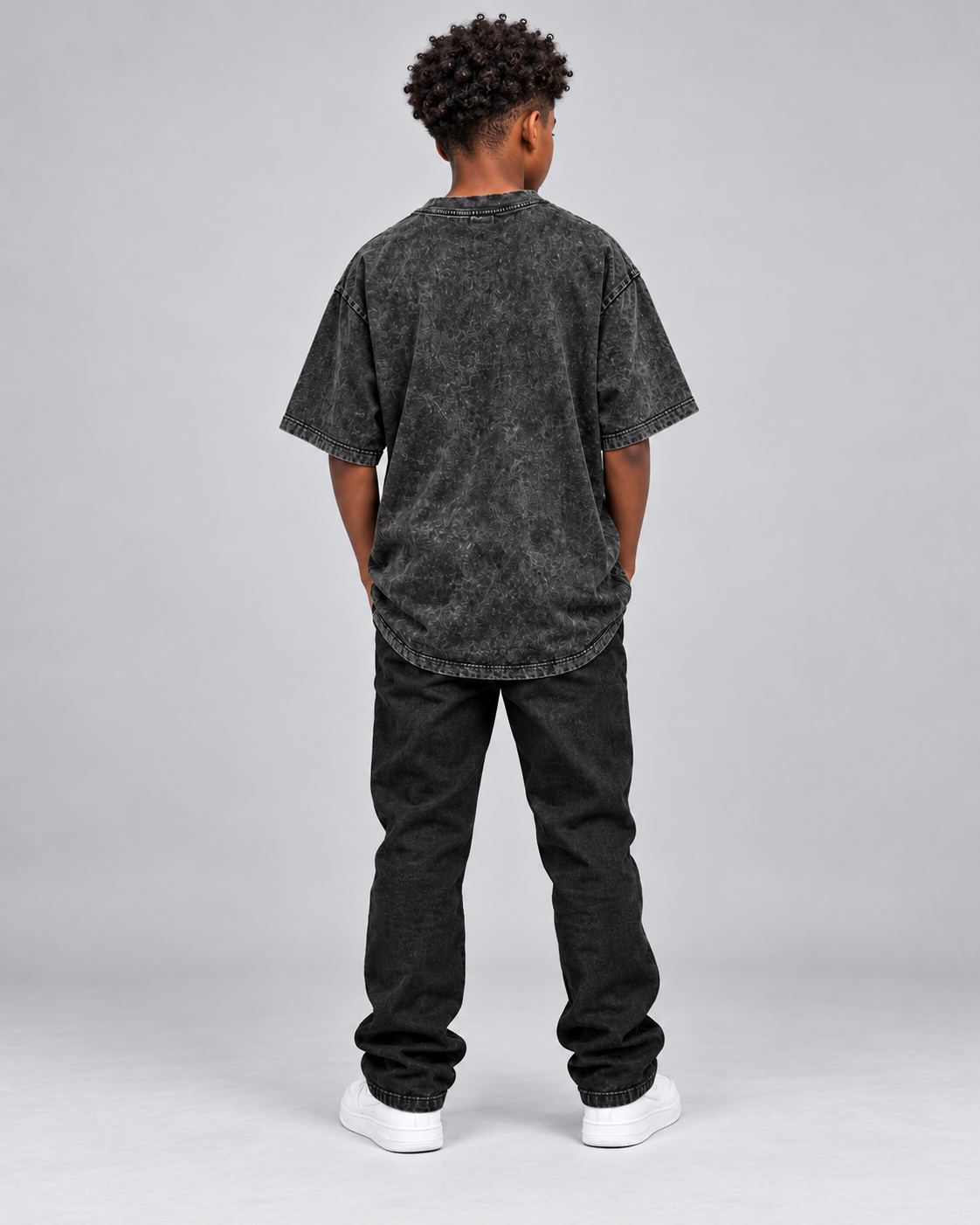 Kids & Teens Built Different: Crowned Duality Snow Washed Oversized Cotton T-Shirt