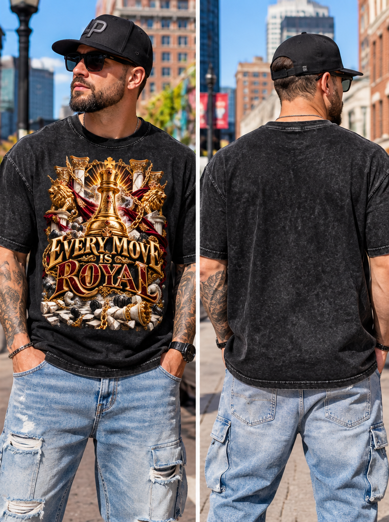 Every Move Is Royal Snow Washed Oversized Cotton T-Shirt