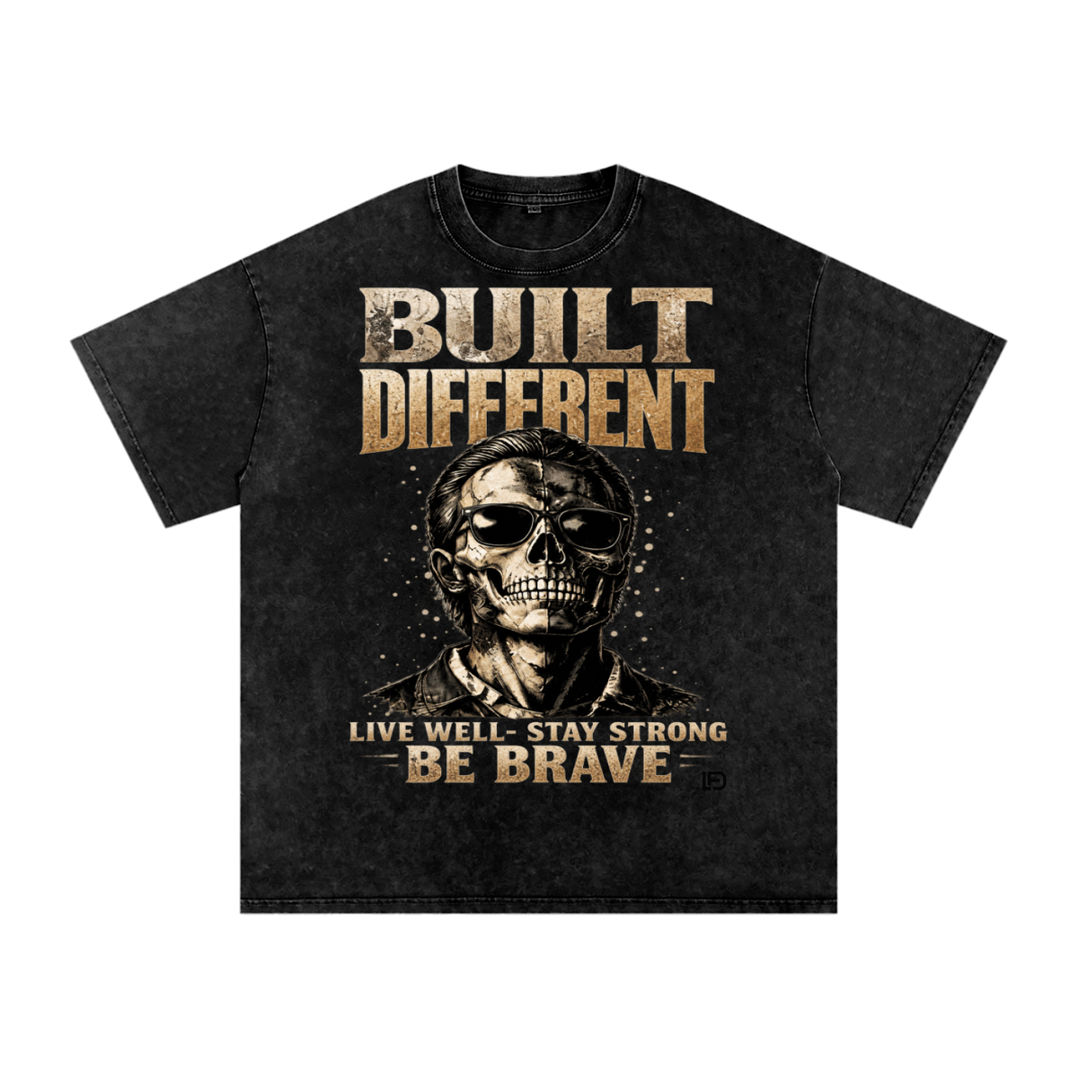 Built Different: Live Well, Stay Strong, Be Brave Snow Washed Oversized Cotton T-Shirt