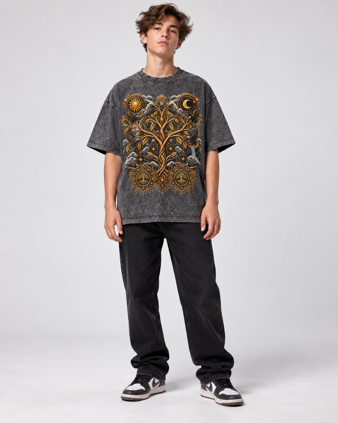 Kids & Teens Unified Celestial Tree Snow Washed Oversized Cotton T-Shirt