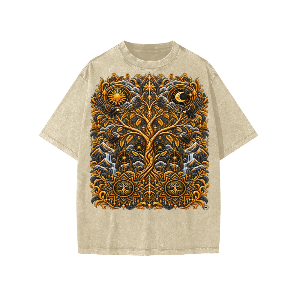 Kids & Teens Unified Celestial Tree Snow Washed Oversized Cotton T-Shirt