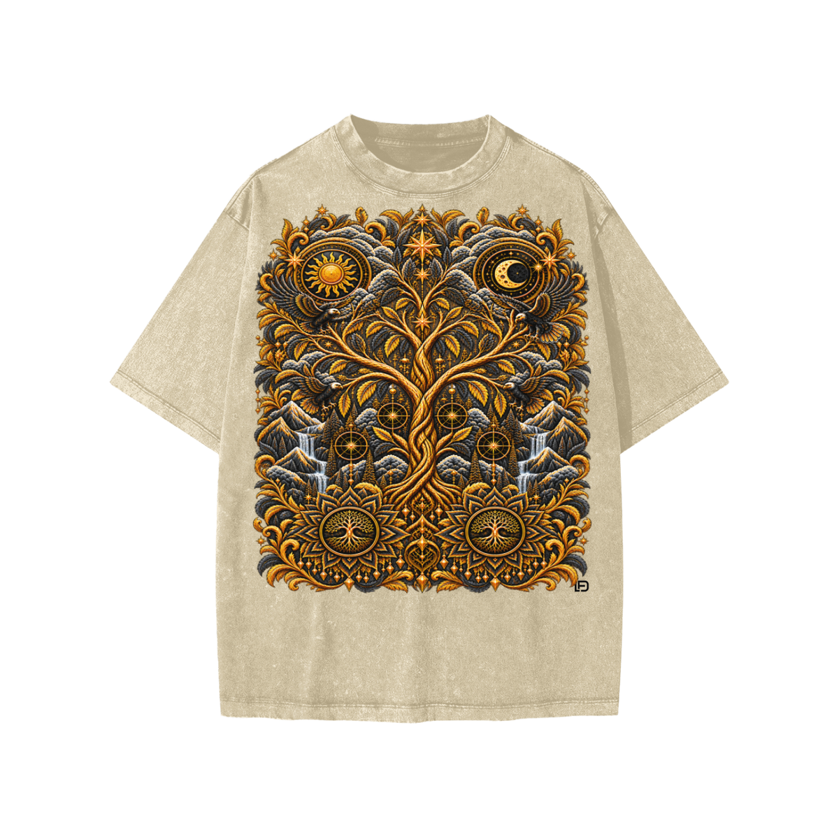 Kids & Teens Unified Celestial Tree Snow Washed Oversized Cotton T-Shirt