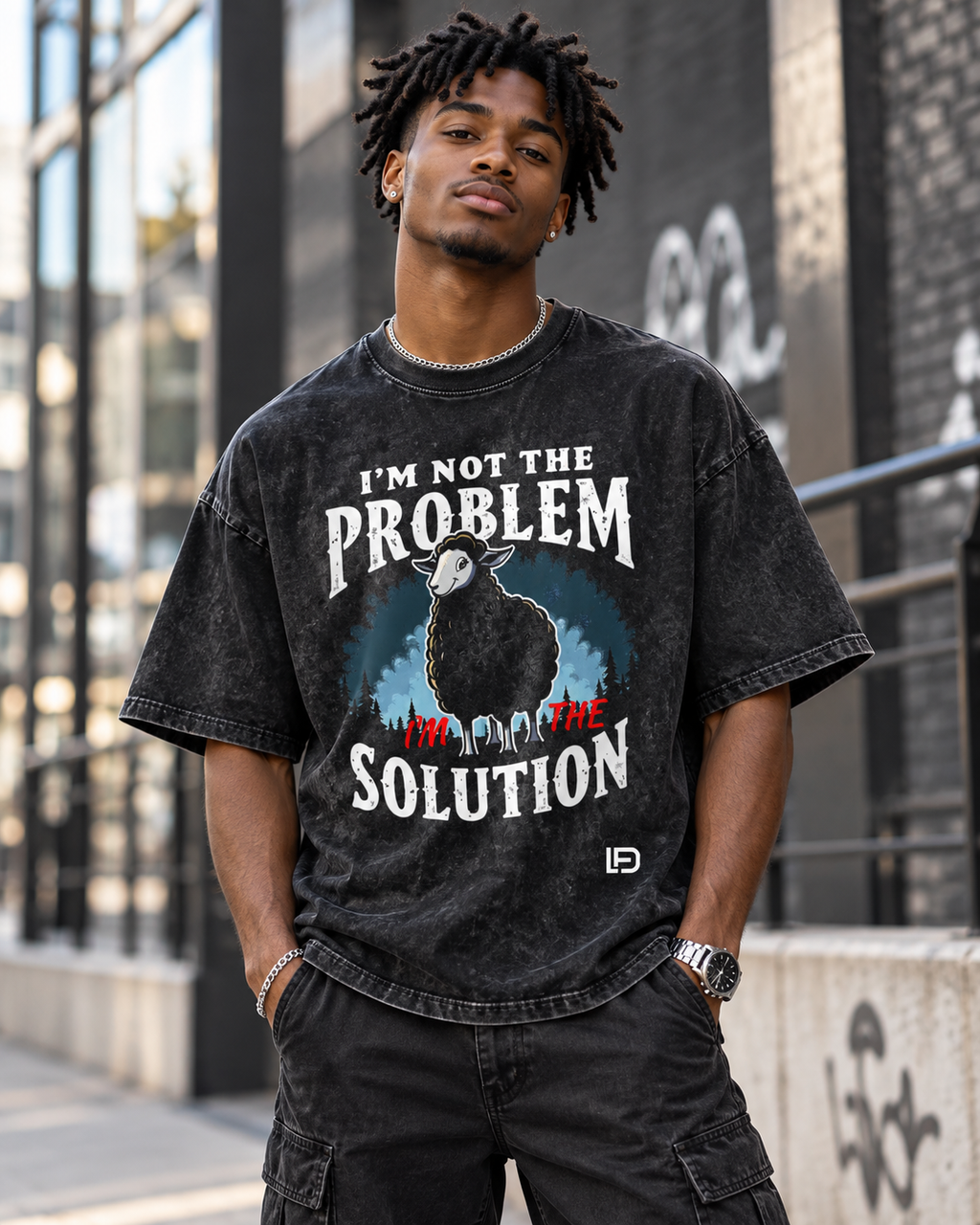 I'm Not the Problem I'm the Solution Snow Washed Oversized Cotton T-Shirt
