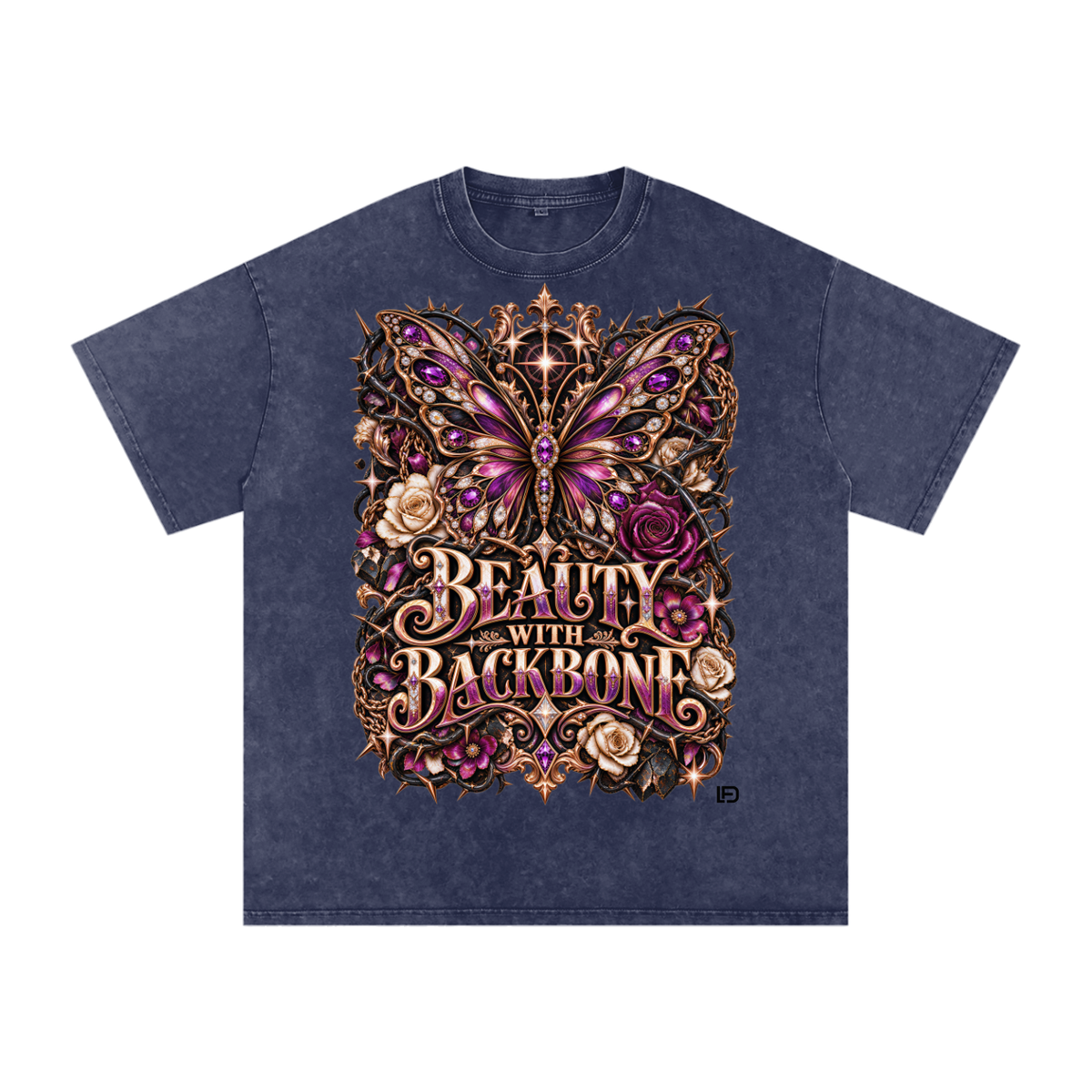 Beauty With Backbone – Snow Washed Oversized Cotton Graphic T-Shirt