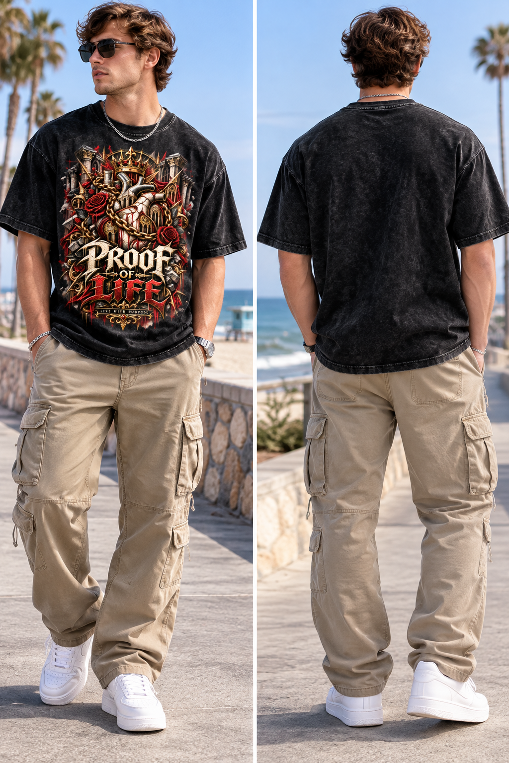 Proof of Life Gothic Heart Graphic Snow Washed Oversized Cotton T-Shirt