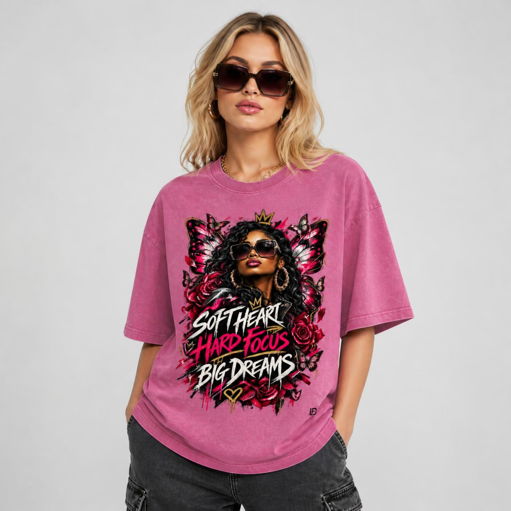 Soft Heart Big Dreams Snow Washed Oversized Cotton T-Shirt