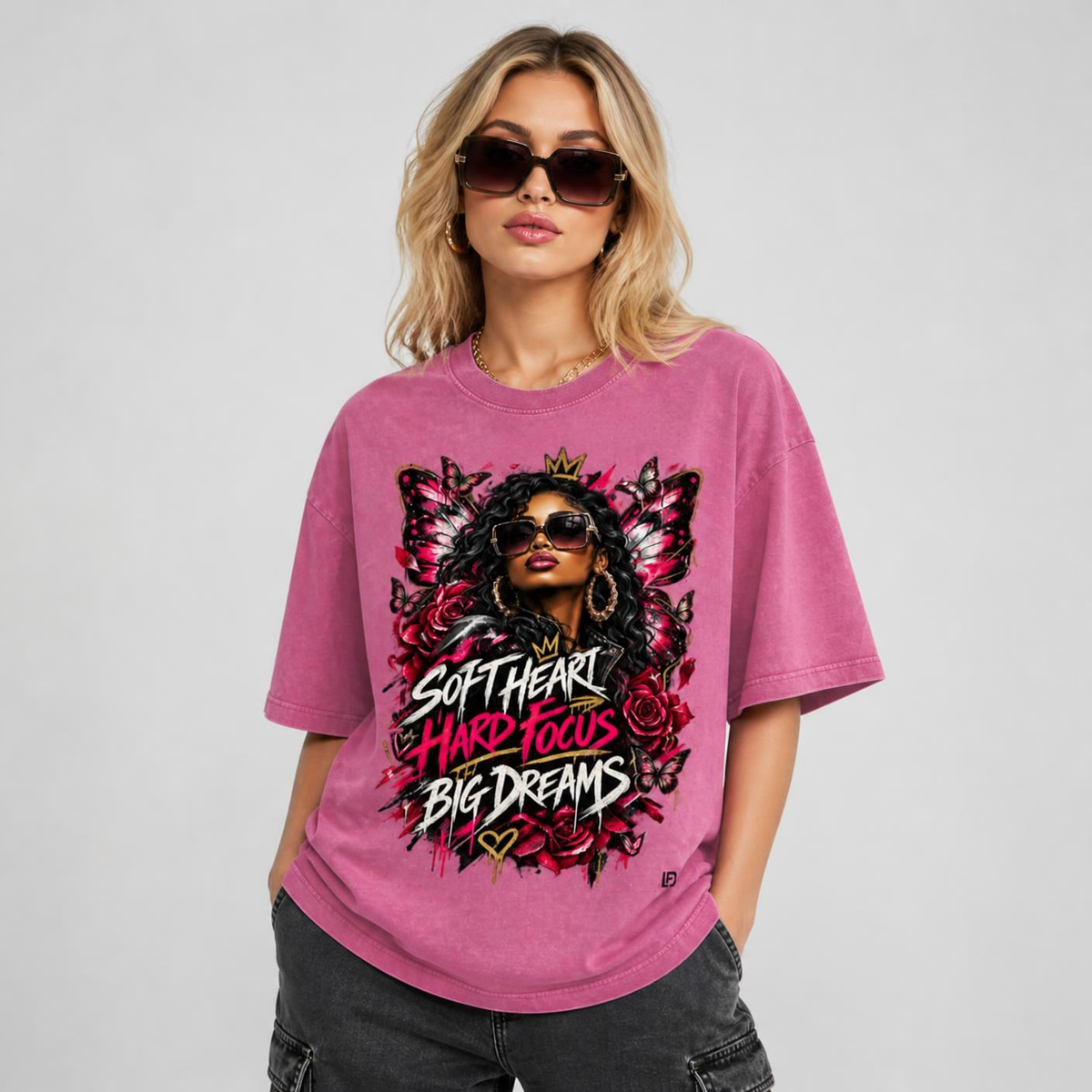 Soft Heart Big Dreams Snow Washed Oversized Cotton T-Shirt