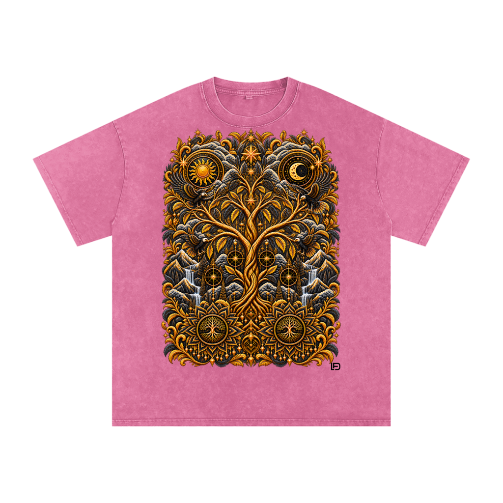 Unified Celestial Tree Snow Washed Oversized Cotton T-Shirt