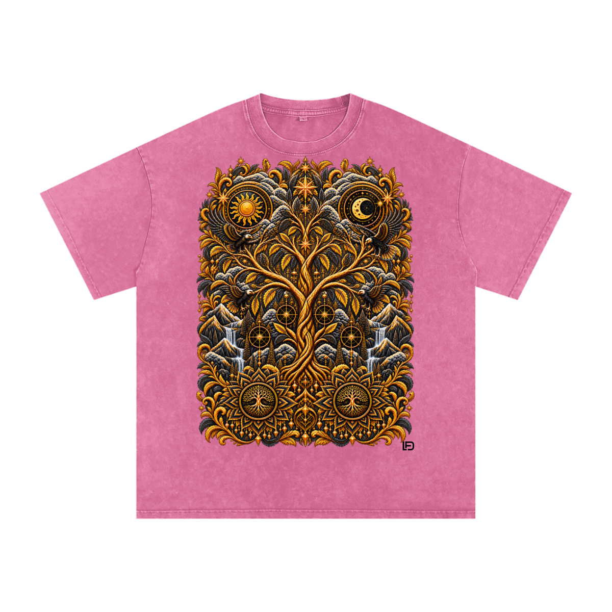 Unified Celestial Tree Snow Washed Oversized Cotton T-Shirt