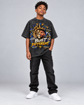 Kids & Teens Built Different: Crowned Duality Snow Washed Oversized Cotton T-Shirt