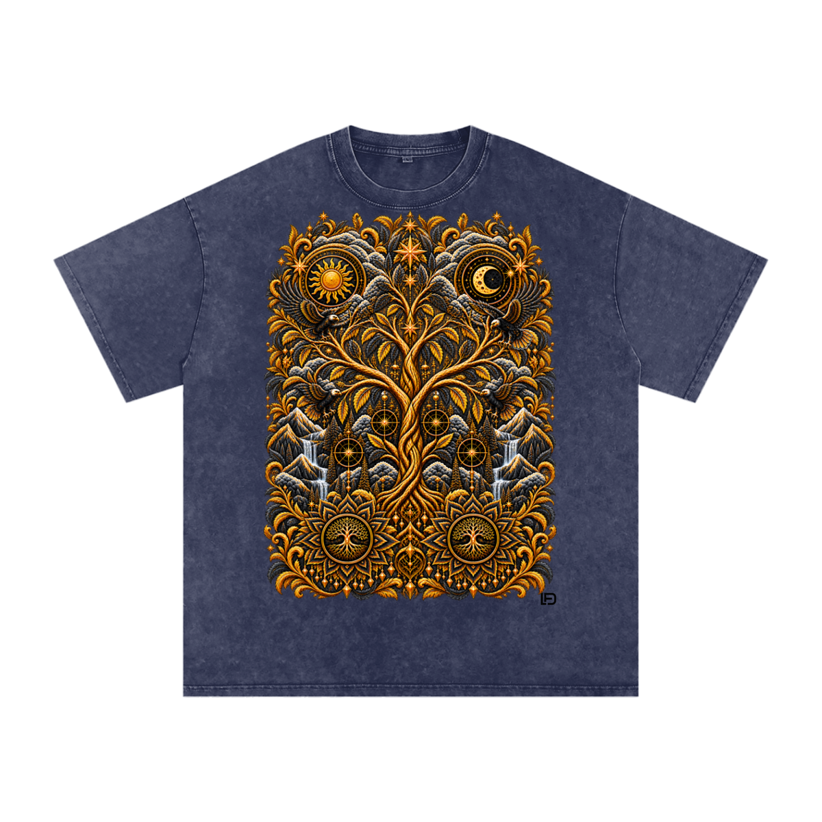 Unified Celestial Tree Snow Washed Oversized Cotton T-Shirt