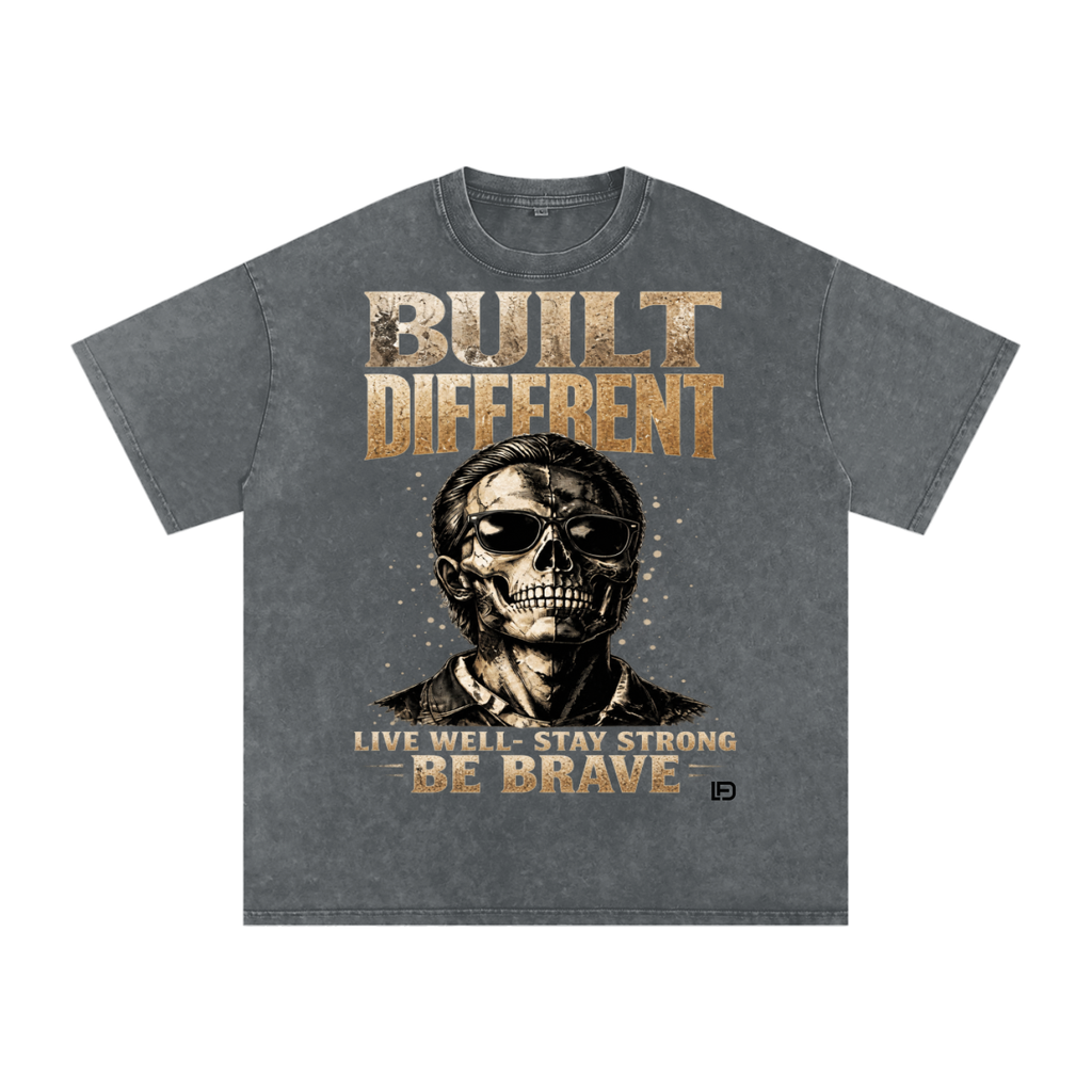 Built Different: Live Well, Stay Strong, Be Brave Snow Washed Oversized Cotton T-Shirt