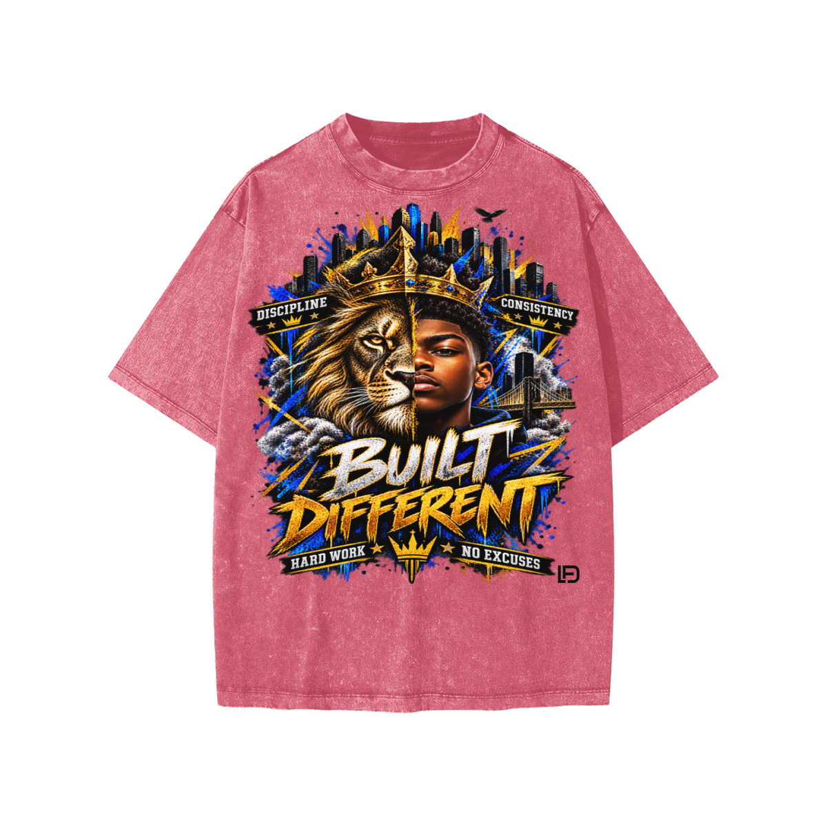 Kids & Teens Built Different: Crowned Duality Snow Washed Oversized Cotton T-Shirt