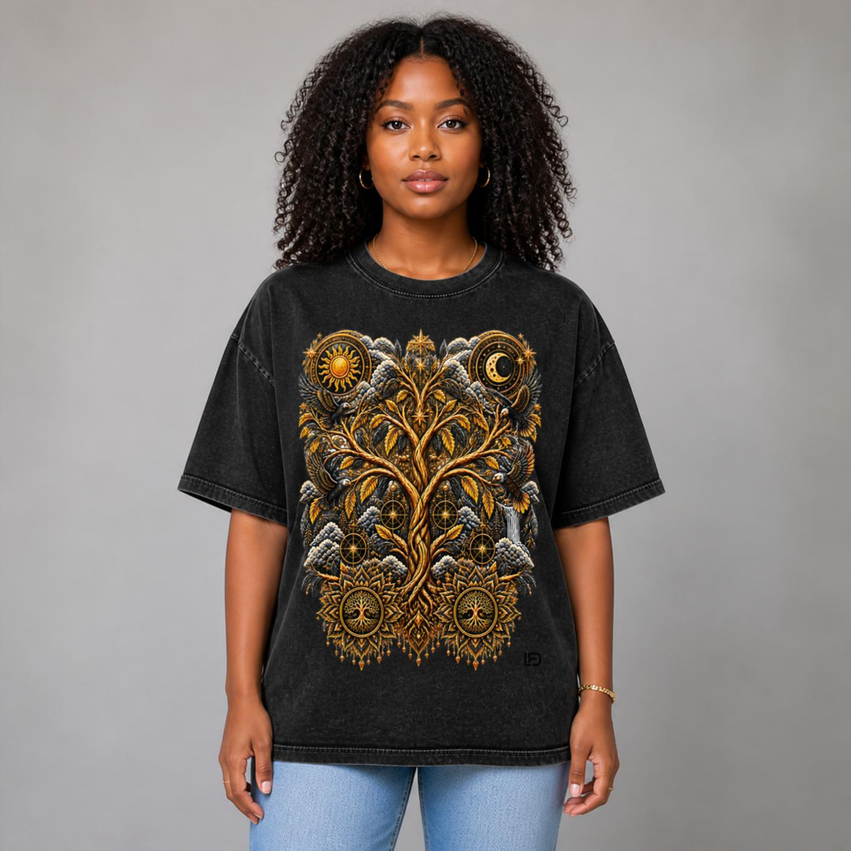 Unified Celestial Tree Snow Washed Oversized Cotton T-Shirt