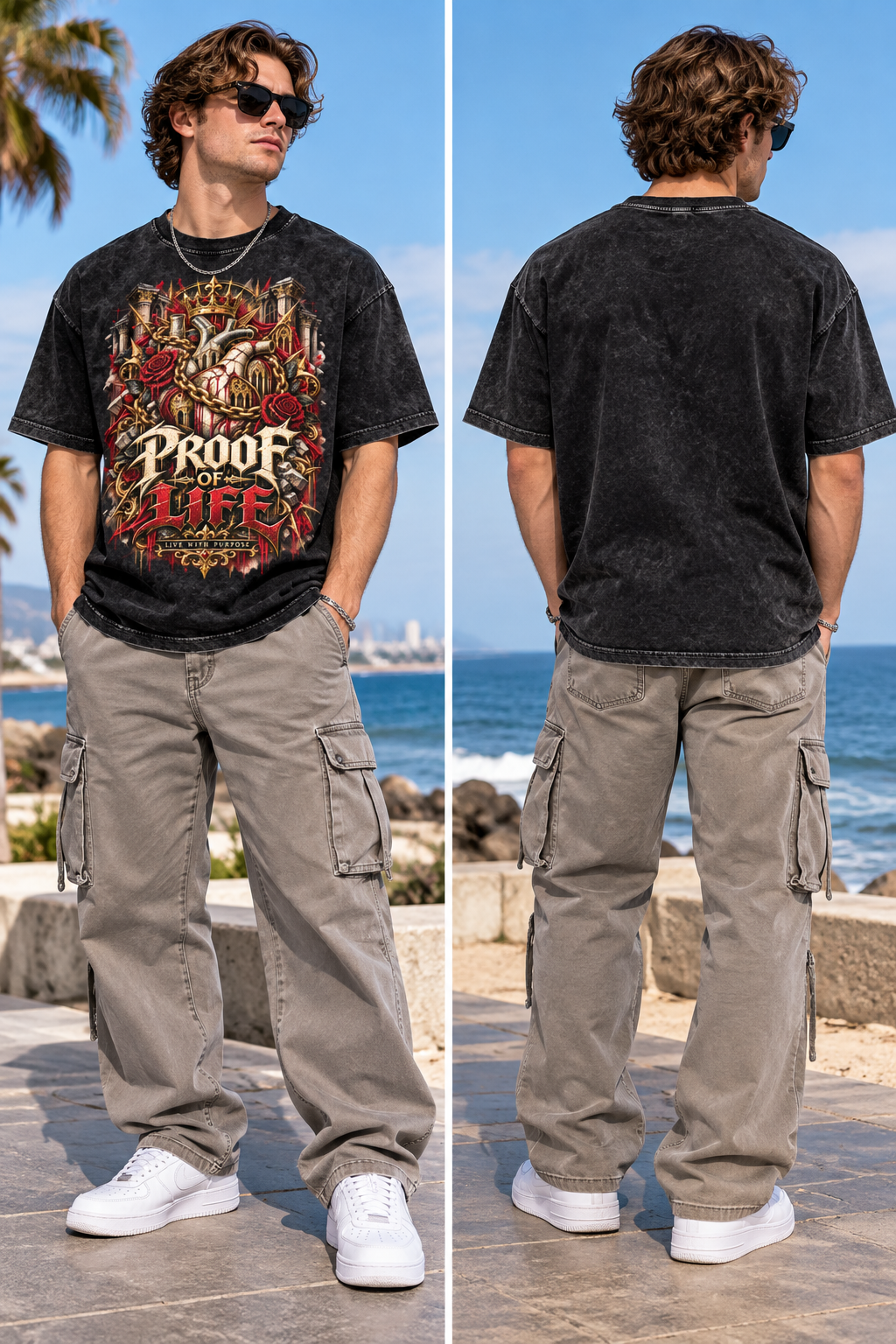 Proof of Life Gothic Heart Graphic Snow Washed Oversized Cotton T-Shirt