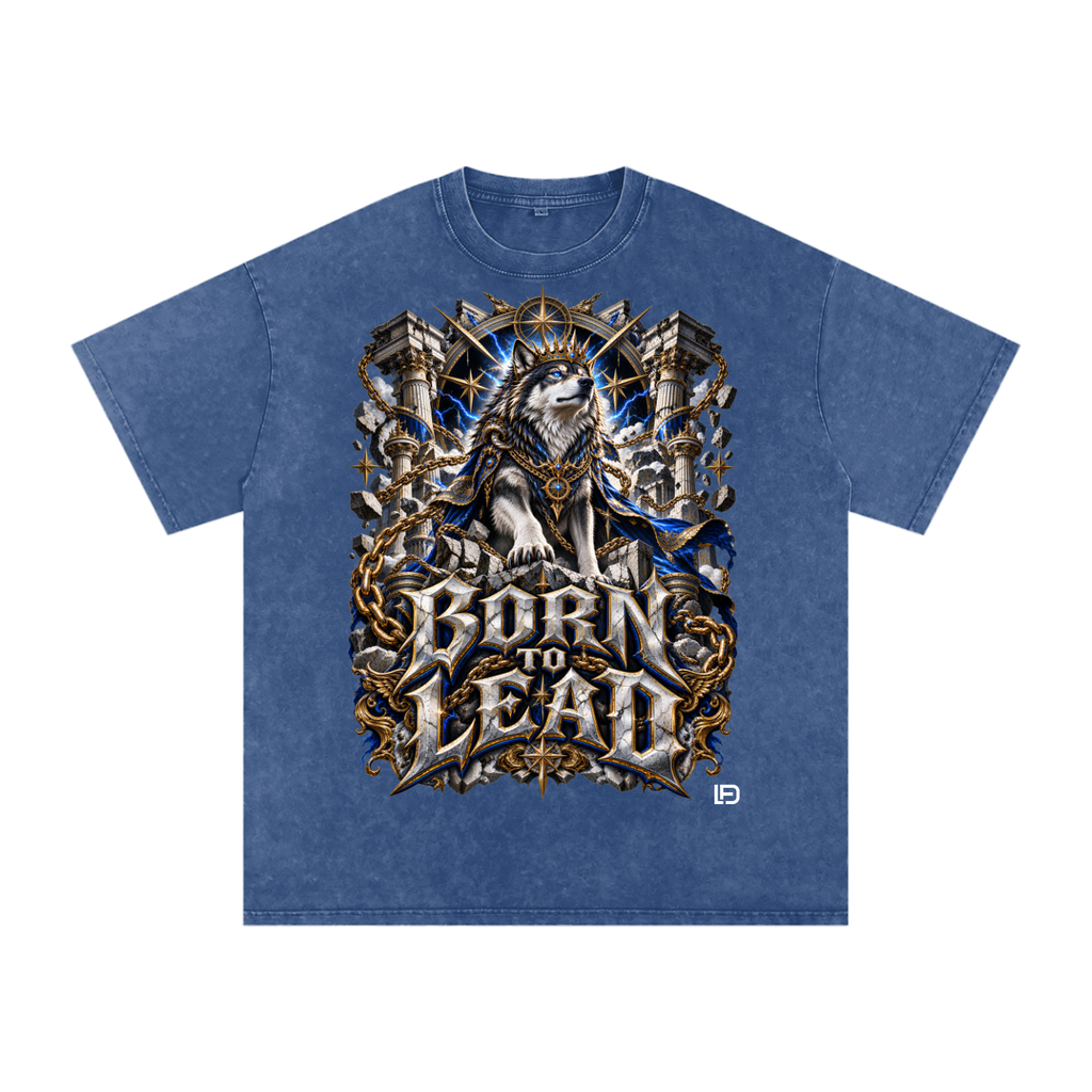 Born to Lead – Snow Washed Oversized Cotton Graphic T-Shirt