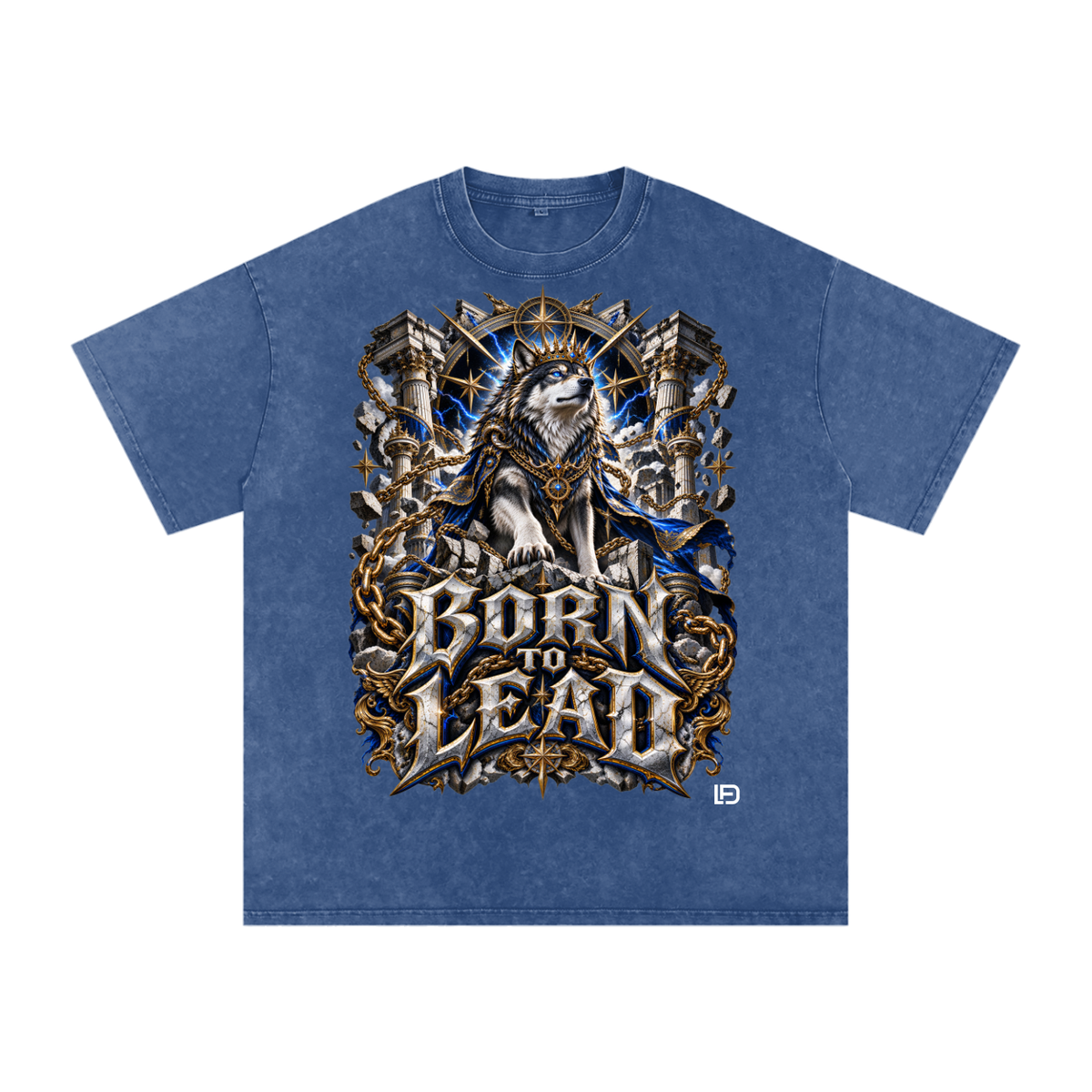Born to Lead – Snow Washed Oversized Cotton Graphic T-Shirt