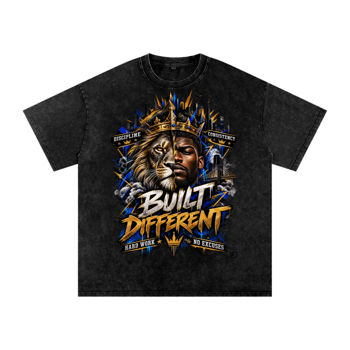 Built Different: Crowned Duality Snow Washed Oversized Cotton T-Shirt