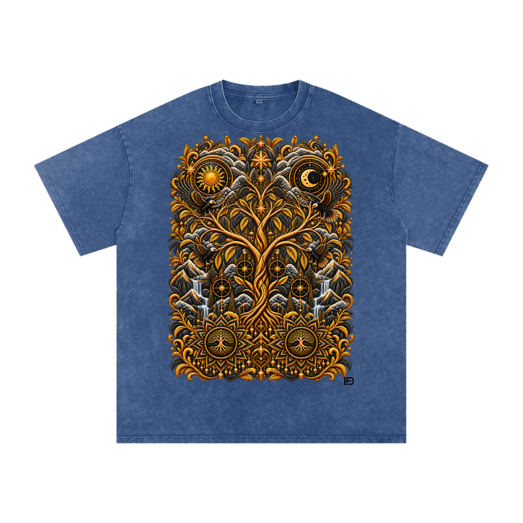 Unified Celestial Tree Snow Washed Oversized Cotton T-Shirt