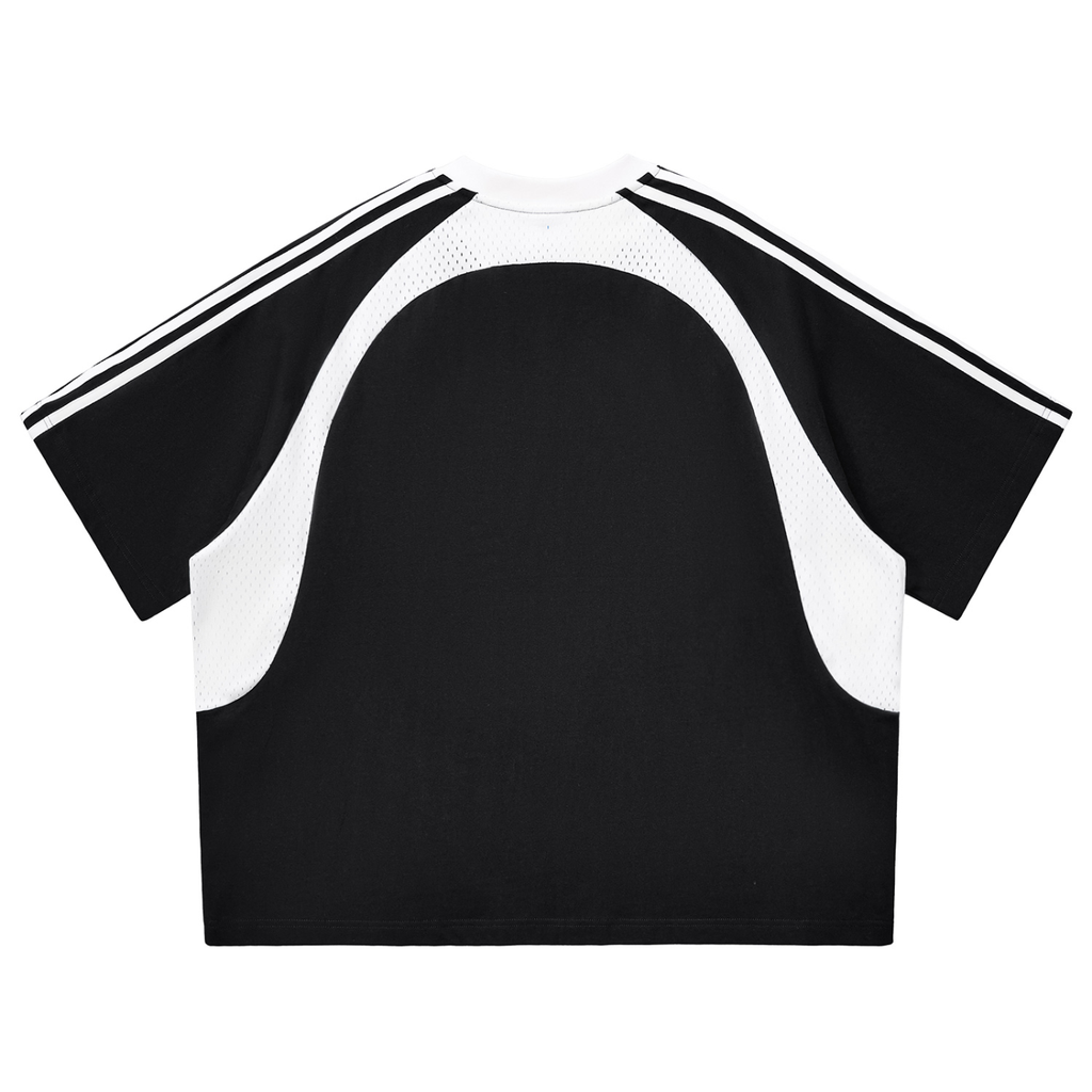 American Grown with Mexican Roots Contrast Stripes Panel Mesh T-Shirt